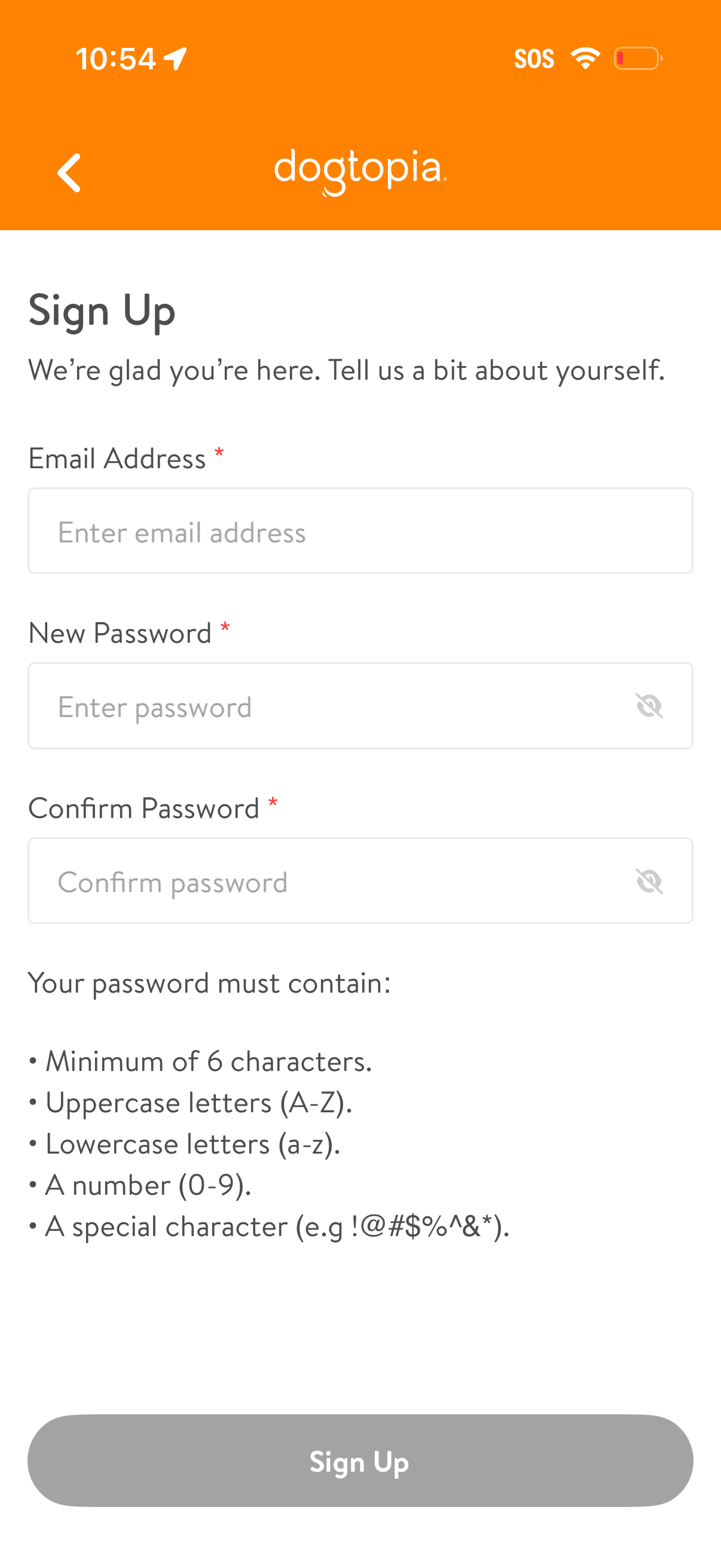 dogtopia signup screenshot